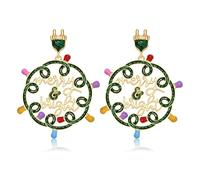 ANGLESJELL Beaded Christmas Earrings for Women Rhinestone Xmas Tree Earrings Snowman Present Box Dangle Earrings Christmas Party Earrings Holiday Festive Jewelry Gifts, L, Zinc, No Gemstone