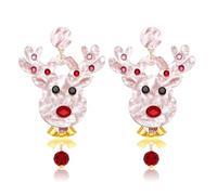 ANGLESJELL Christmas Earrings for Women Holiday Rhinestone Reindeer Dangle Earrings Xmas Jingle Bells Beaded Earrings Christmas Festive Party Jewelry Gifts, L, Zinc, crystal