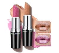 Anglicolor 2pcs Metallic Glitter Gold & Pink Lipstick, Moisturizing Creamy Formula, Full-Coverage Lip Color for Women