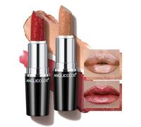 Anglicolor 2Pcs Metallic Gold + Red Lipstick,Hydrating Creamy Formula