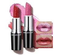 Anglicolor 2Pcs Metallic Red+ Pink Lipstick,Hydrating Creamy Formula