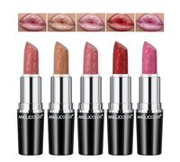 Anglicolor 5Pcs Metallic Pink Red Lipstick,Hydrating Creamy Formula