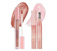 Anglicolor Chameleon Lip Gloss& Lip Cleansing Gel Set,Glitter Metallic Liquid Lipstick,Diamond Highly Pigment Holographic Lip for Women Girls Makeup (B01)
