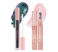 Anglicolor Chameleon Lip Gloss& Lip Cleansing Gel Set,Glitter Metallic Liquid Lipstick,Diamond Highly Pigment Holographic Lip for Women Girls Makeup (D03)