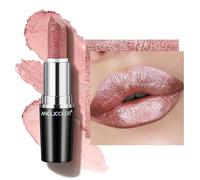 Anglicolor Metallic Glitter Nude Pink Lipstick,High Impact Shimmer Lipcolor,Lightweight Hydrating Creamy Formula Smooth and Non-Sticky,Lipstick For Women(07 PURE ENVY, 4g)