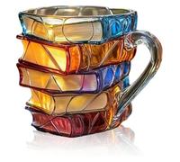AngloCrate Painted Book Mug Novelty Coffee Mugs, 3D Handcrafted Painted Book Mug, 11 Oz Novelty Stained Glass Stacked Books Coffee Cup, for Readers Librarians Literature Lovers