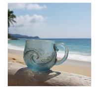 AngloCrate Sea Glass Wave Mug, 12 Oz Handblown Ocean Wave Glass Mug Cup, Textured Sea Wave Design, Unique Glassware for Tea, Coffee, Cocktails, Beach Lovers & Holiday Gifts(A)