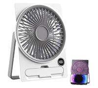 AngloCrate Ultra Slim Card USB Rechargeable Mini Fan, 180° Tilt Folding Desk Fan With Phone Holder, LCD Digital Display, Hanging & Standing For Home Office Desktop(White)