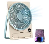 AngloCrate Ultra Slim Card USB Rechargeable Mini Fan, 180° Tilt Folding Desk Fan With Phone Holder, LCD Digital Display, Hanging & Standing For Home Office Desktop(Blue)
