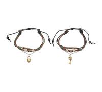 Angoily 1 Pair Adjustable Brown Leather Woven Bracelets Alloy Chains, Unique Retro Style Fashion Wristbands for Party and Anniversary