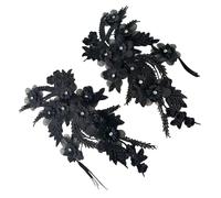 Angoily 1 Pair Black 3D Beaded Floral Lace Appliques Sew-On Embroidered Sequin Patches for Wedding Dress Bridal Gown Prom Suit Decoration DIY Garment Embellishments