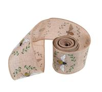 Angoily 1 Roll Bee Ribbon with Floral Wreath Design, Polyester Material, Easy to Shape and Withstand Fading, for Present Wrapping and Bee Themed Party Supplies, Summer Essential Decorative