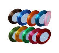 Angoily 10 Rolls Polyester Satin Ribbon Decorative Wrapping Bands for Birthday Wedding Party DIY Crafts Packaging in Vibrant Colors Including Red Orange Green Blue Pink and More