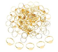 Angoily 100Pcs Adjustable Ring Base Blanks Gold Tone Flat Bezel Finger Ring Blanks for DIY Jewelry Making Lightweight Compact Components at Weddings Cosplay