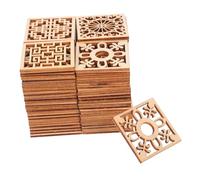 Angoily 100pcs Unfinished Square Wood Cutouts Smooth Surface Wood Carved Onlay Applique for DIY Art Projects Home Door Cabinet Corner Decor Craft Supplies
