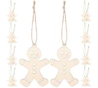 Angoily 100pcs Wooden Gingerbread Man Cutouts Unfinished Ornaments for DIY Christmas Party Decorations with Safe to Use, No Burrs, Khaki Colour for Holiday Hanging