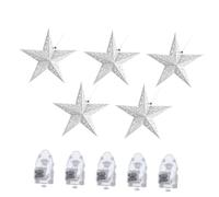 Angoily 10pcs Christmas Hanging Star Ornaments Set 45cm Silver 3D Paper Stars and Yellow LED Mini Battery Lights, Stereo Xmas Pendant Decoration for Holiday and Indoor Use