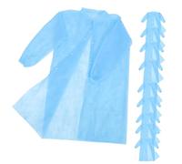Angoily 10pcs Disposable Lab Coats Non Woven Breathable Protective Suit Comfortable Durable for Laboratory Use with Blue Buttons