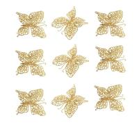 Angoily 10Pcs Hollow Gold Plastic Butterflies Ornaments, Small Size Christmas Tree Decorations, Shiny Pendants for Holiday Home Decor