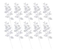 Angoily 10pcs Silver Christmas Artificial Glitter Leaves Faux Bay Leaf Ornaments Decorative Glittered Foliage for Holiday Xmas Decor
