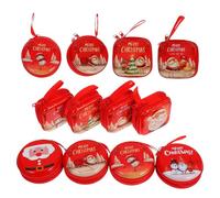 12pcs Christmas Tinplate Storage Bag Coin Purse Cartoon Storage Bag Xmas Tree Hanging Decor Mixed Pattern (6pcs Round+ 6pcs Square) Christmas Supplies