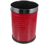 Angoily 12l Large Capacity Trash Bin Stainless Steel Ring, Red Pattern Wastebasket for Bedroom, Office, Hotel Use