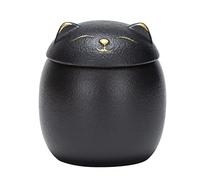 Angoily 160ml Lucky Cat Storage Jar Ceramic - Japanese Maneki-Neko Black Decorative Canister with -p On Lid - Mini Food Container for Tea Coffee Spices Sugar Biscuits and Home Kitchen Decor