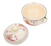 Angoily 18Cm Double-Handled Enamel Pot with Lid, Household Stockpot for Cooking and Food, Old-Fashioned Lidded Stew and Milk Saucepan, Sturdy Enamel Cookware for Kitchen Use