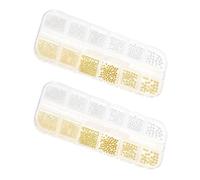 Angoily 2 Boxes Mini Steel Beads Nail Art Charms with 12-grid Box, Silver Colour, Wear-resistant Design for Manicure and DIY Crafts, Elegant and Sophisticated Nail Decoration Random Color