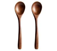 Angoily 2 Pcs Small Wooden Spoons - Japanese Hand-Carved Round Wood Dessert Scoop - Non-Stick Baby Weaning Utensil for Feeding - Mini Natural Tableware for Ice Cream Jam Honey and Rice Serving