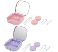 Angoily 2 Sets Portable Resin Contact Lens Holder with Easy Open Design and Left-Right Identification, Leakproof Travel Lens Case Suitable for Outdoors Use