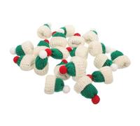 Angoily 20Pcs Mini Knitting Wool Yarn Hats Green and White Red Pom Poms, Tiny Decorative Christmas Mini Hats for Doll Making and DIY Art Supplies