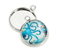 Angoily 20Pcs Mixed Color Marine Pattern Glass Patches 10Mm DIY Jewelry Making Accessories Imitated Gemstone Snaps for Crafting and Decoration