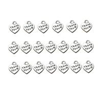 Angoily 20PCS Thank You Lettering Charms Heart Shape Alloy Pendants for DIY Jewelry Making Suitable for Bracelets and Necklaces Antique Silver Finish for Craft Lovers