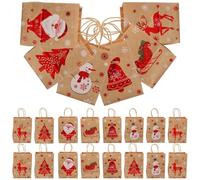 Angoily 24pcs Christmas Kraft Paper Bags with Handles, Reusable Extra Large Wrapping Bags for Christmas Party and Holiday Packaging, Decorative and Chic Present Pouches