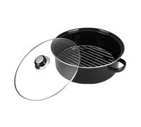 Angoily 26Cm Cast Iron Roasting Pot with Smoke Vent for Sweet Potatoes, Chicken Wings, Chestnuts and Corn, Household Kitchen Baking Pan for Oven Roasting