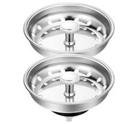 Angoily 2pcs 8cm Flat Head American Style Kitchen Sink Strainer Basket and Drain Stopper Set Metal Sink Drain Covers with Hair Catcher for Filtering