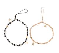 Angoily 2Pcs Anti-Slip Five-Star Pendant Phone Wrist Strap Lanyard, Beaded Mobile Phone Chain with Wrist Holder for Women, Black and Coffee Color
