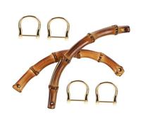 Angoily 2pcs Bamboo Bag Handles Replacement for DIY Purse Tote Making Comfortable Natural Bamboo Handles with Gold Hardware for Straw Handbags Beach Bags Clutches Craft Accessories