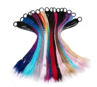 Angoily 2pcs Braid Wig Elastic Hair Ties Long Colored Ponytail Holders Blue Purple Pink Braided Hair Rope