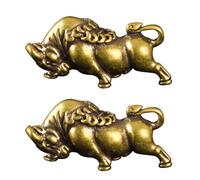 Angoily 2pcs Brass Bull Figurine Desktop Sculpture with Large Belly, Cattle Statue Home Ornament for Year of the Ox Lucky Hanging Decoration