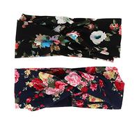Angoily 2pcs Breathable Black Yoga Headbands for Women Hair Sweatbands Rose Pattern, Stylish Cotton and Polyester Head Wraps for Workout and Shopping
