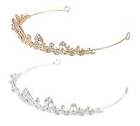 Angoily 2Pcs Bridal Rhinestone Crowns Headband Set, Silver Gold Water Drop Wedding Tiaras with White Crystals, Vintage Pageant Hair Accessories for Women