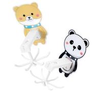 Angoily 2pcs Cartoon Rotating Folding Wall Hooks 6-Claw Adhesive Hangers for Kitchen and Bathroom, No-Drill Multi-Purpose Storage Rack with Shiba Inu and Panda Designs