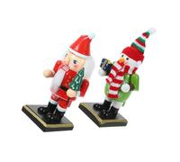 Angoily 2pcs Christmas Nutcracker Figurines Hand-painted Plastic Ornaments Santa Claus Snowman for Mantel Desktop Decoration Traditional Holiday Supplies