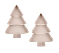 Angoily 2Pcs Christmas Tree Shaped Dish Plate, Christmas Tree Plates Chip& Dip Set, 3 Compartment Plastic Plates Dishes Food Storage Server for Christmas Holiday Party Supplies (Pink)