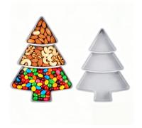 Angoily 2Pcs Christmas Tree Shaped Snack Tray, Serving Tray for Food, Plates Chip& Dip Set, 3 Compartment Plastic Serving Dishe Food Storage Server for Xmas Holiday Party Supplies (Grey)