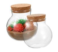 Angoily 2pcs Clear Sealed Terrarium Glass Bottles with Cork Stopper Spherical Micro Landscape Jars for Moss Plants and Home Decor Transparent Ecological Containers