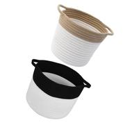 Angoily 2pcs Cotton Rope Woven Storage Basket with Double Handles Desktop Organizer for Makeup Jewelry Sundries Nursery and Laundry Rustic Multi-use Container in Black and Orange