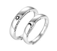 Angoily 2pcs Creative Silver Couple Rings Adjustable Open Design Rings with Sun and Moon Shapes, Decorative Copper Finger Jewelry for Birthday and Anniversary